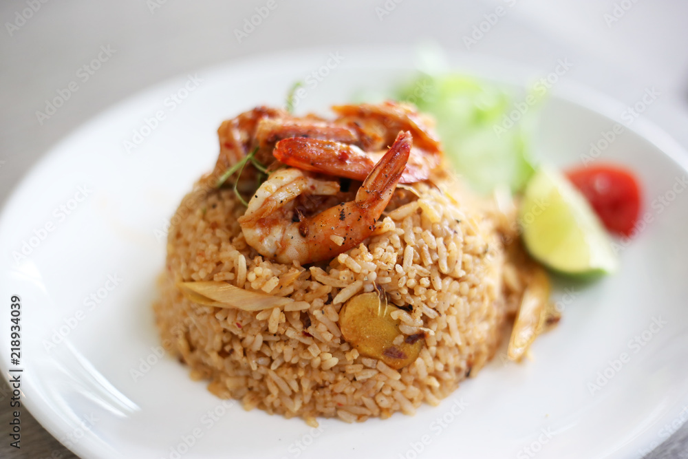 Fried rice with prawn spicy, Tom yum kung fried rice thai symbolic food. Fried rice with prawn spicy, Tom yum kung fried rice thai symbolic food.