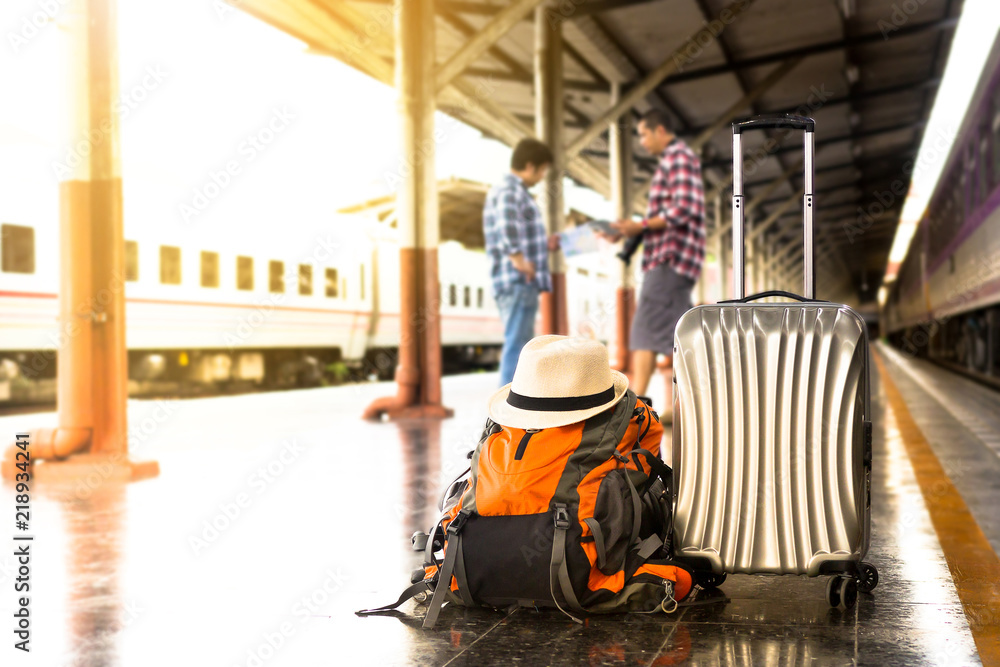 Traveler waiting for journey travel at train station. - Travel and transportation concept. Traveler waiting for journey travel at train station. - Travel and transportation concept.