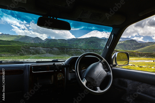Freedom car travel adventure concept. View from the car. Point of view shot