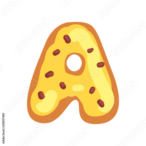 A letter in the shape of sweet glazed cookie, bakery edible font of English alphabet vector Illustration on a white background