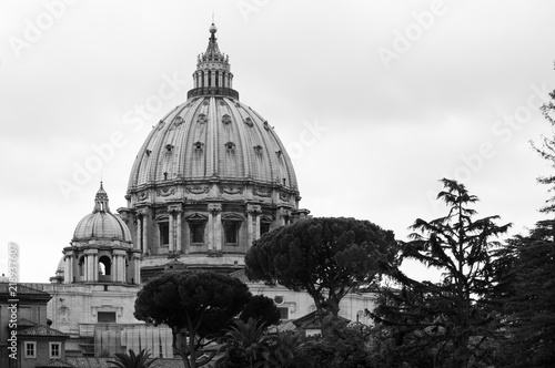 Dome of St. Peter's Basilica in Rome in black and white