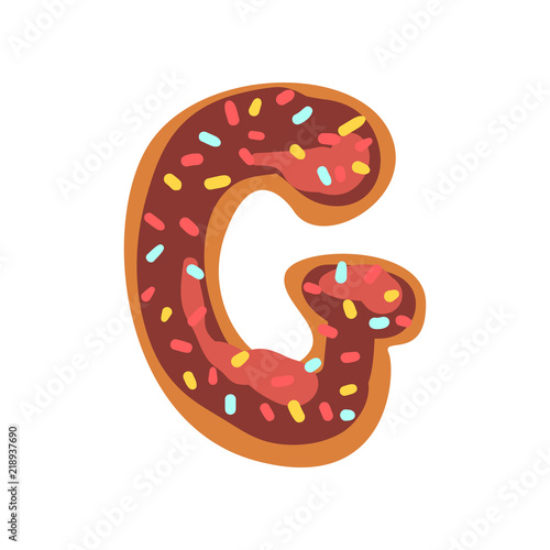 G letter in the shape of sweet glazed cookie, bakery edible font of English alphabet vector Illustration on a white background
