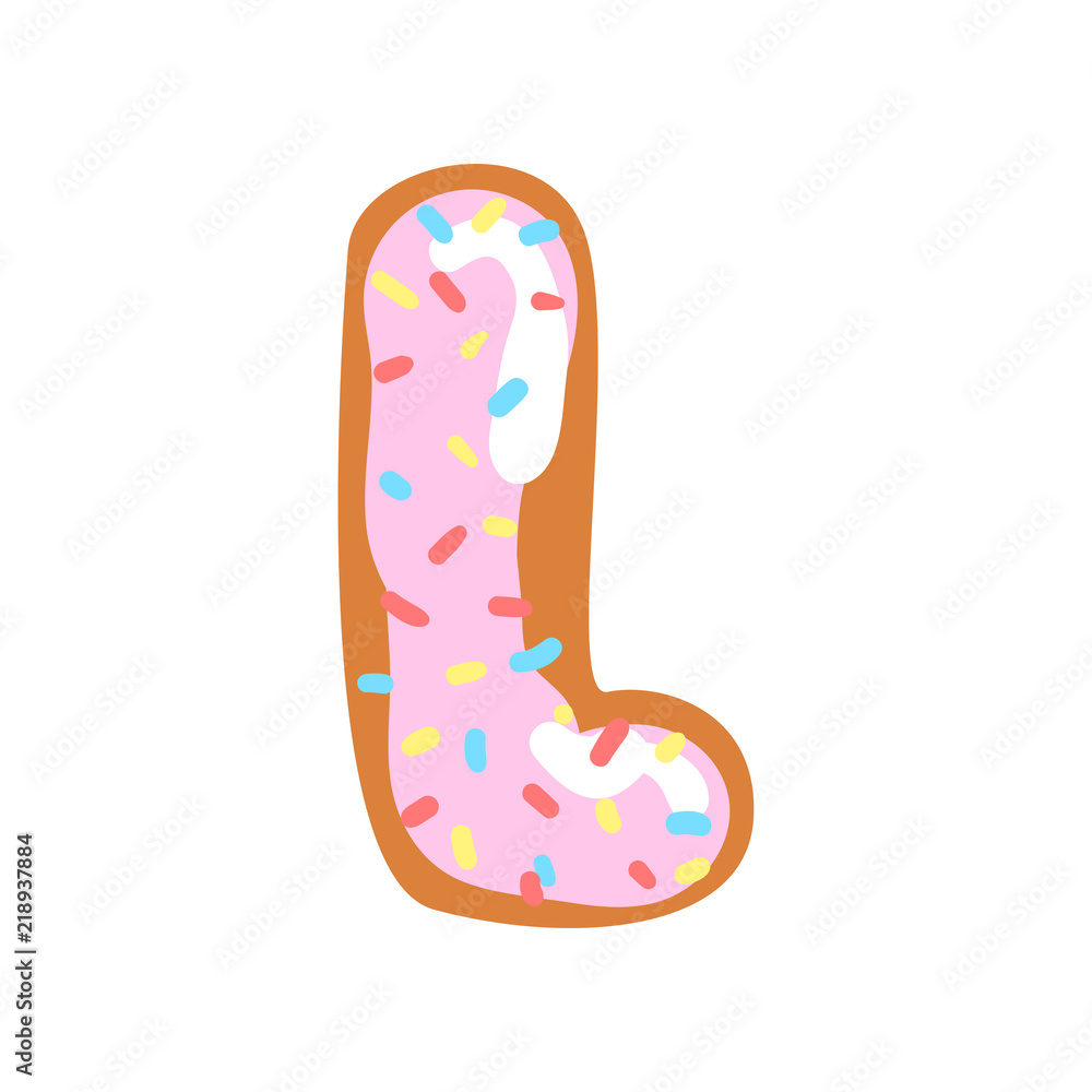L letter in the shape of sweet glazed cookie, bakery edible font of English alphabet vector Illustration on a white background L letter in the shape of sweet glazed cookie, bakery edible font of English alphabet vector Illustration on a white background