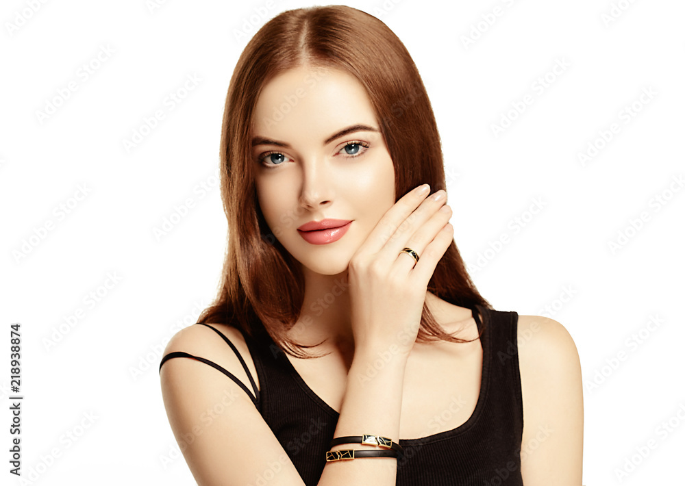 Fototapeta premium Beautiful woman cosmetology face closeup beauty skin care female portrait isolated on white