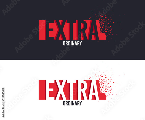 Extra slogan for T-shirt printing design. Tee graphic design. Extraordinary concept. Tee-shirt print slogan with explosion of particles. Textile graphic. Special sign. Various kinds. Vector