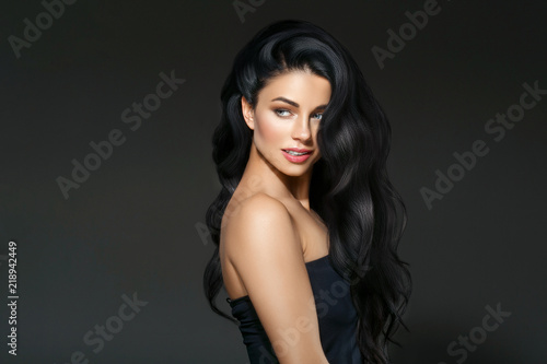 Wallpaper Mural Black hair woman. Beautiful brunette hairstyle fashion portrait over dark background Torontodigital.ca