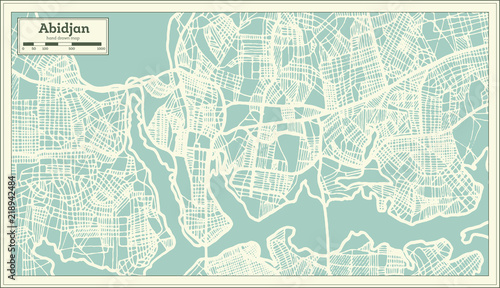 Abidjan Ivory Coast City Map in Retro Style. Outline Map.
