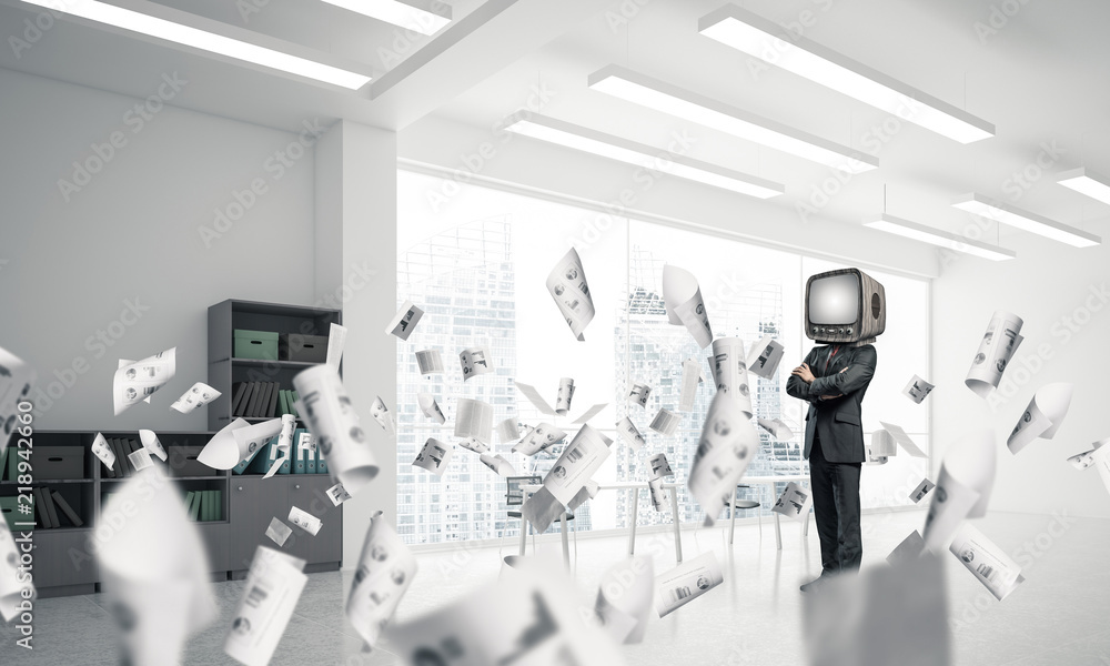 Businessman with an old TV instead of head. Businessman with an old TV instead of head.