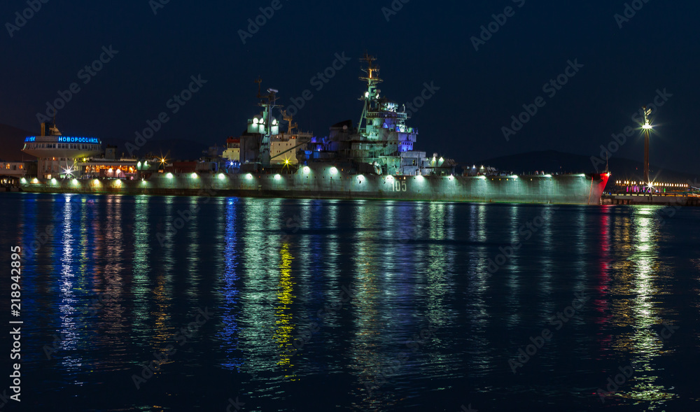seaport of Novorossiysk at night