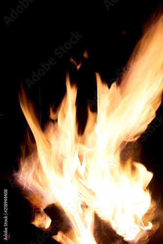 Fire flames on a black background. The fire burns on a black background.