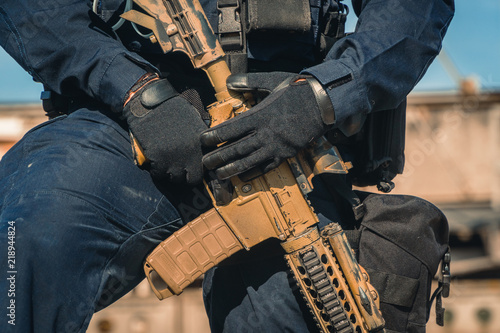 Valokuva Special Forces. Military with weapons in hand