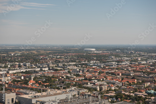 View of Allianz Arena and Munich city from Olympic tower in Germany during summer time.