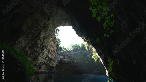 Melissani Caves in Kefalonia Island Greece with boat