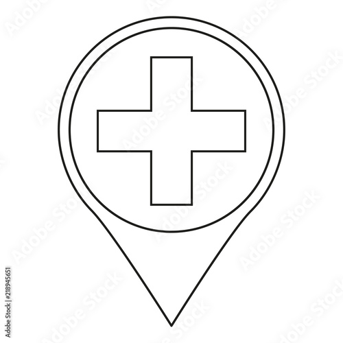 Line art black and white hospital map sign