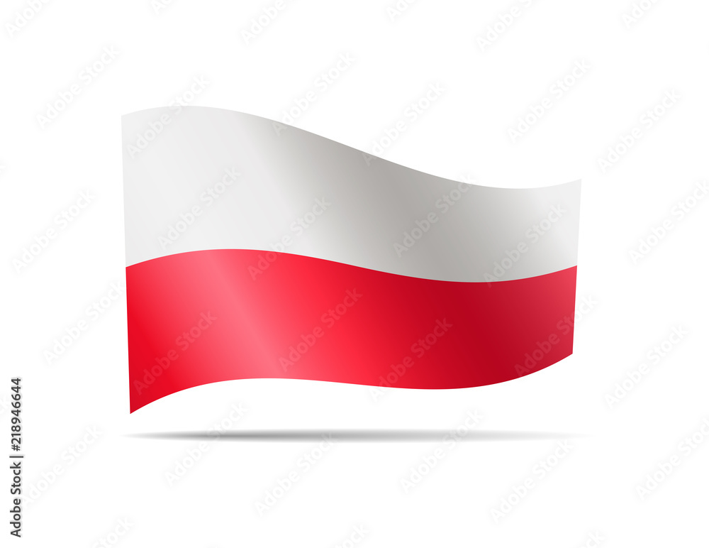 Waving Poland flag on white. Flag in the wind. Waving Poland flag on white. Flag in the wind.