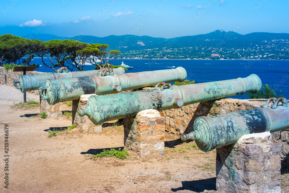 Medieval cannons at fortress of Saint Tropez, Cote d'Azur France. Medieval cannons at fortress of Saint Tropez, Cote d'Azur France.