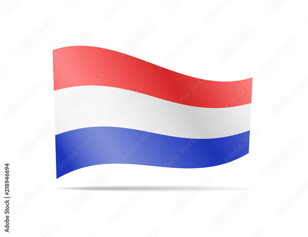 Waving Netherlands Flag on white. Flag in the Wind. Waving Netherlands Flag on white. Flag in the Wind.