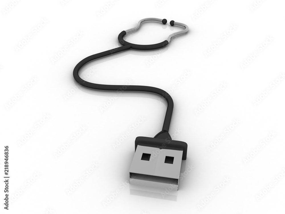 3d rendering USB connected stethoscope 3d rendering USB connected stethoscope