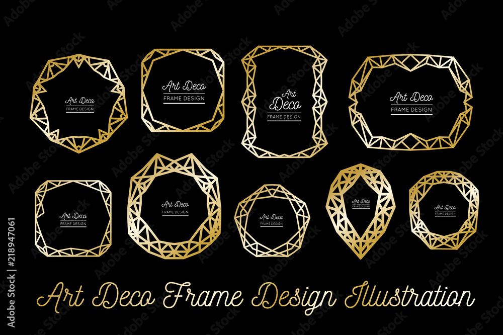 Obraz premium Art deco decorative frame. Golden lines. Wedding invitation. Vector