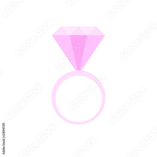 Simple pink diamond wedding ring icon, vector