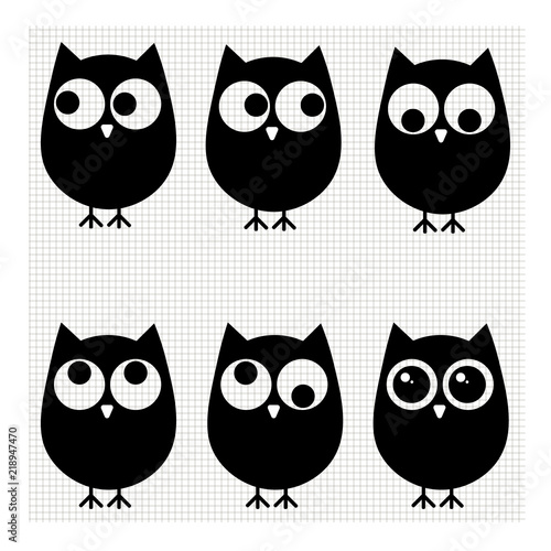 Black and white set of awls icons with different yeys positions. 