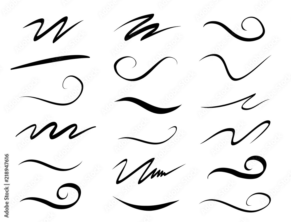 Set of hand drawn lettering and calligraphy swirls, squiggles. Vector ink decorations for composition Set of hand drawn lettering and calligraphy swirls, squiggles. Vector ink decorations for composition