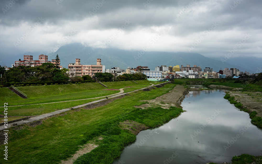 Meilun river view cityscape and Hualien skyline Taiwan