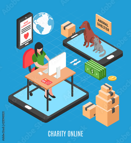 Charity Online Isometric Design Concept