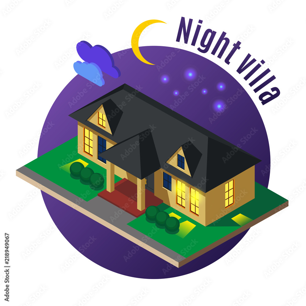 Night Villa Isometric Illustration