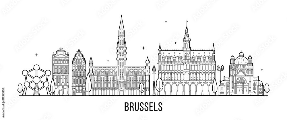 Brussels skyline Belgium city building vector line