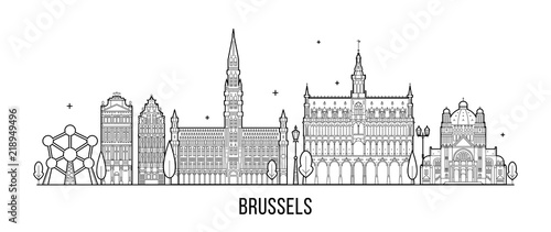 Brussels skyline Belgium city building vector line