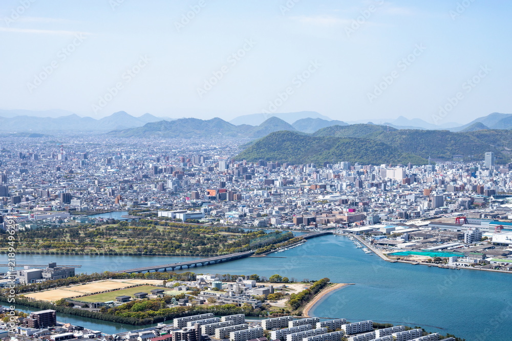 Obraz premium Cityscape of Tsumeta river in Takamatsu city,Kagawa,Shikoku,Japan