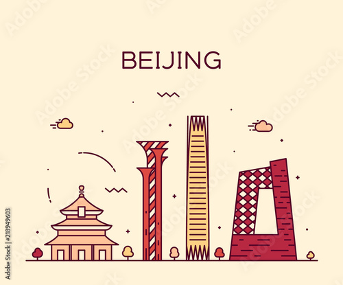 Beijing skyline China vector linear style city