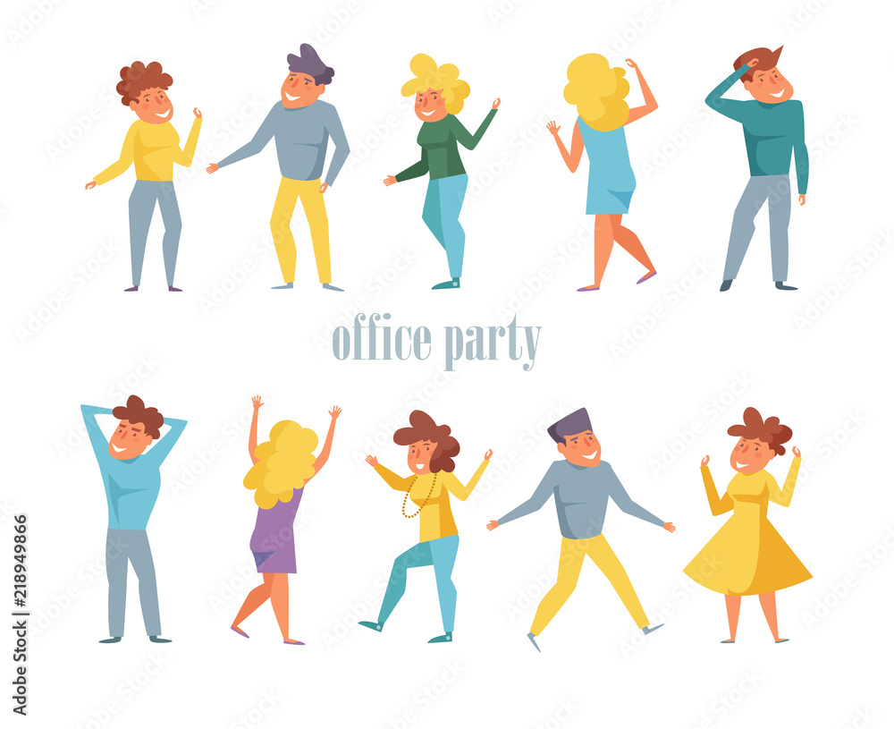 Office party Set with dancing people Vector. Cartoon. Isolated art Flat Office party Set with dancing people Vector. Cartoon. Isolated art Flat