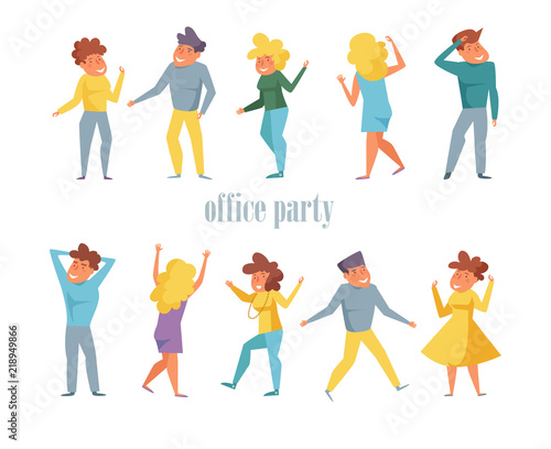 Office party Set with dancing people Vector. Cartoon. Isolated art Flat