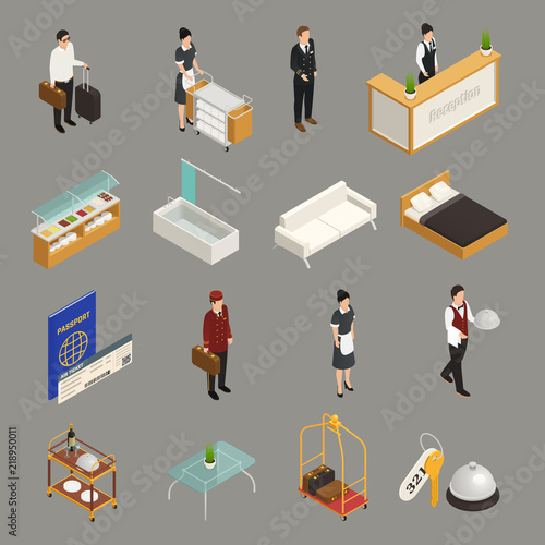 Hotel Service Staff Isometric Icons