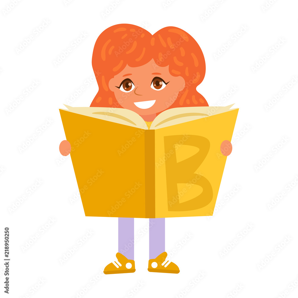 Fotografie Back to school Child reading book Vector. Cartoon.