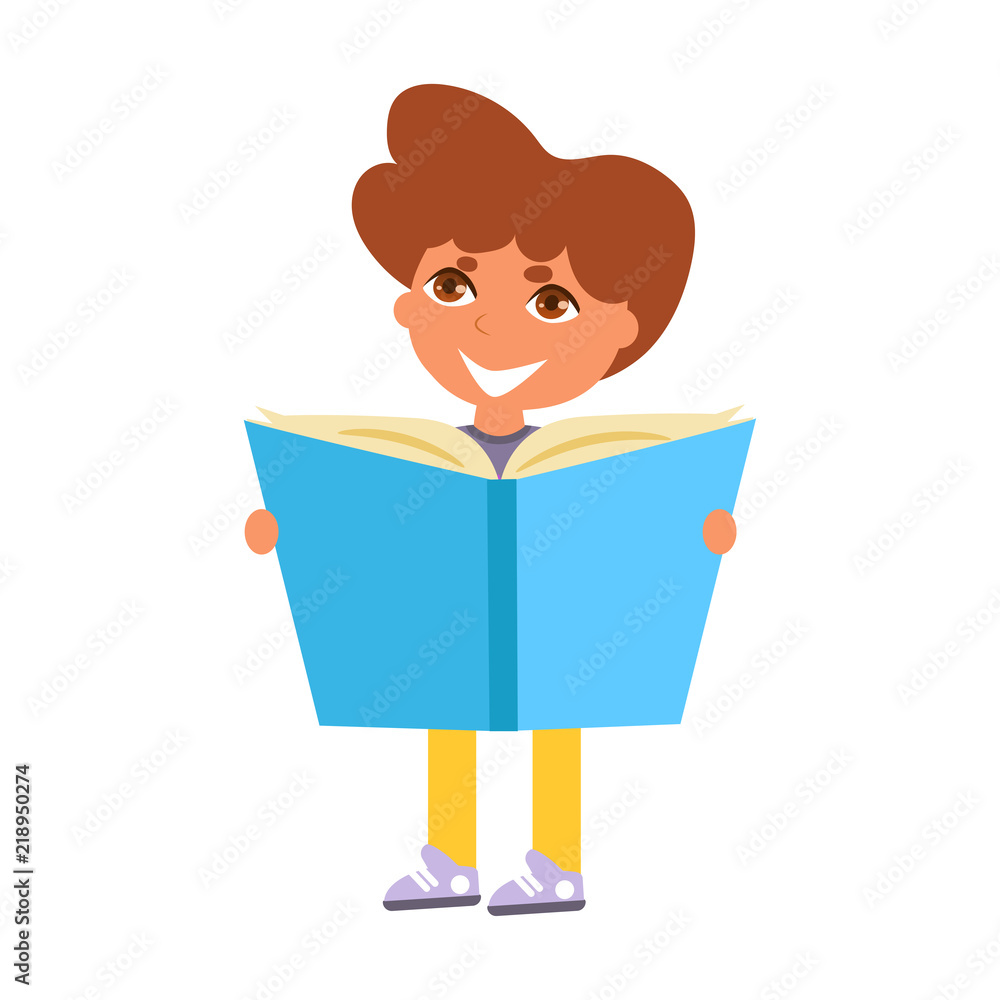 Φωτογραφία Back to school Child reading book Vector. Cartoon. Isolated