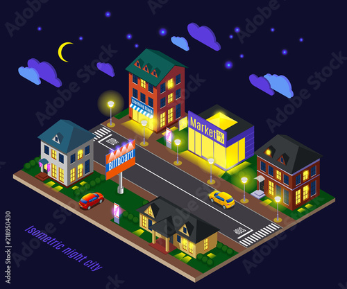 Night Suburb Isometric Composition