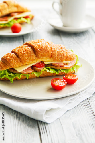 close-up delicious croissant sandwich for ideal breakfast in a morning