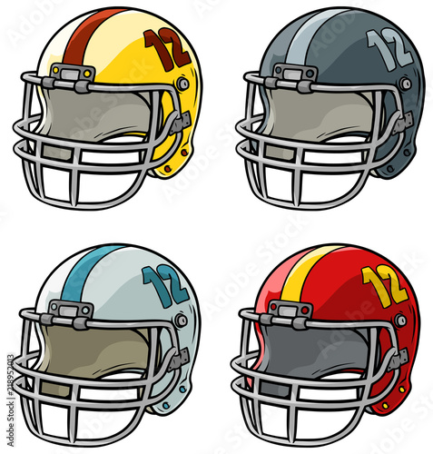 Cartoon american football helmet vector icon set