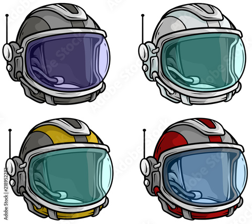 Cartoon astronaut space helmet vector icon set
