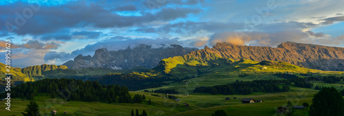 Italy Dolomites Alpe di Siusi sunset panorama