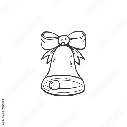 Christmas bell vector illustration isolated on white background. Hand drawn Christmas symbol. Doodle style.