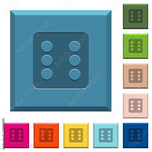 Dice six engraved icons on edged square buttons