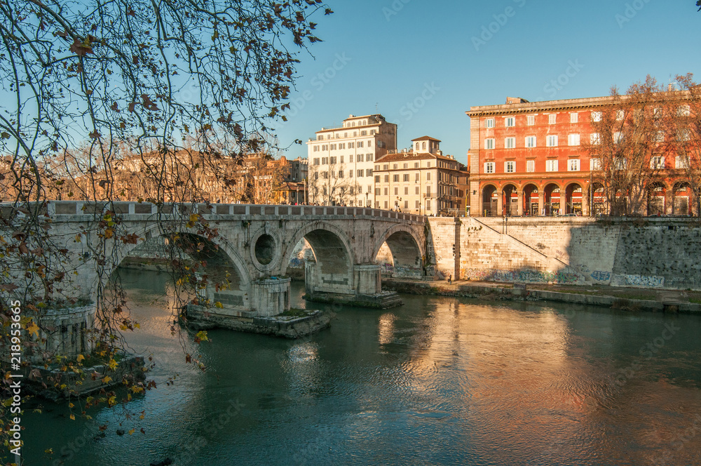 Old bridge in Rome, autumn, Italy