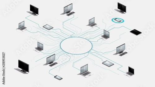 Internet of things computer technology connect network system. 4k animation. 