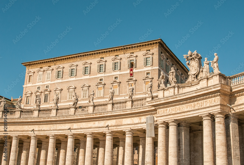 Pope`s window on Saint Peter`s Square in Vatican, Rome, Italy
