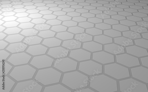 Honeycomb on a gray background. Perspective view on polygon look like honeycomb. Extruded  bump cell. Isometric geometry. 3D illustration