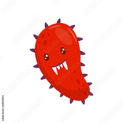 Red microbe with angry face, humanized bacteria cartoon character vector Illustration on a white background